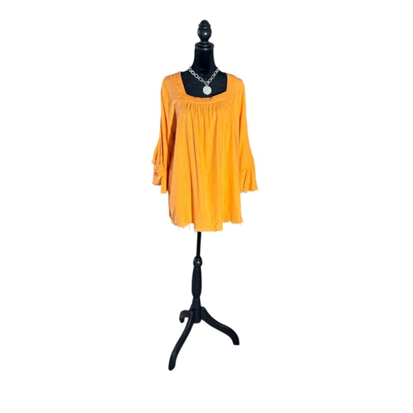 Women's Umgee Orange Ruffle Sleeve Blouse with frayed hem XL - Picture 3 of 11